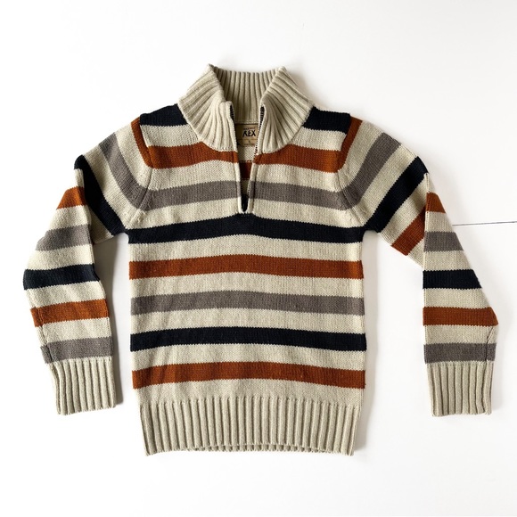 Maximus Rex Boys Sweater Sz 5 Fall Neutral 1/4 Zip Family Pictures Stripes Multi - Picture 1 of 6